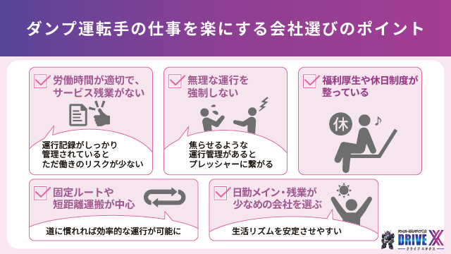 ダンプ運転手の仕事を楽にする会社選びのポイント