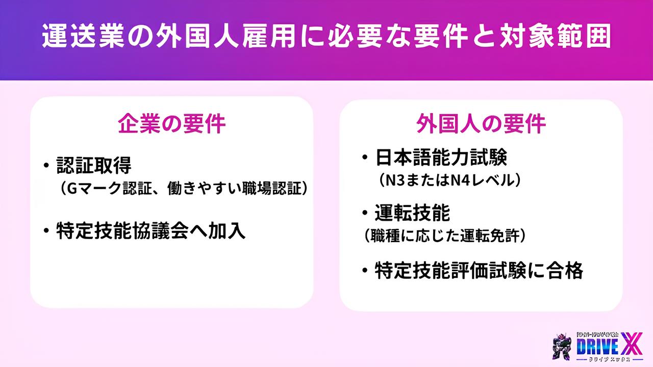 運送業の外国人雇用に必要な要件と対象範囲