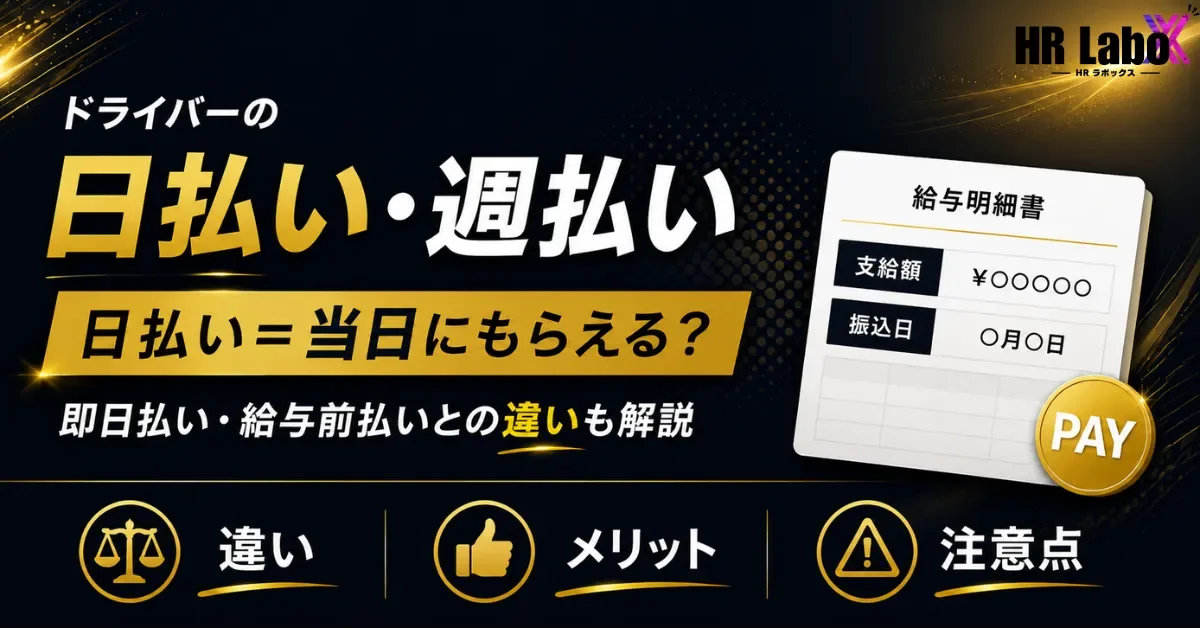 ドライバーの日払い・週払いとは？即日払い・給与前払いとの違いやメリット・注意点を解説